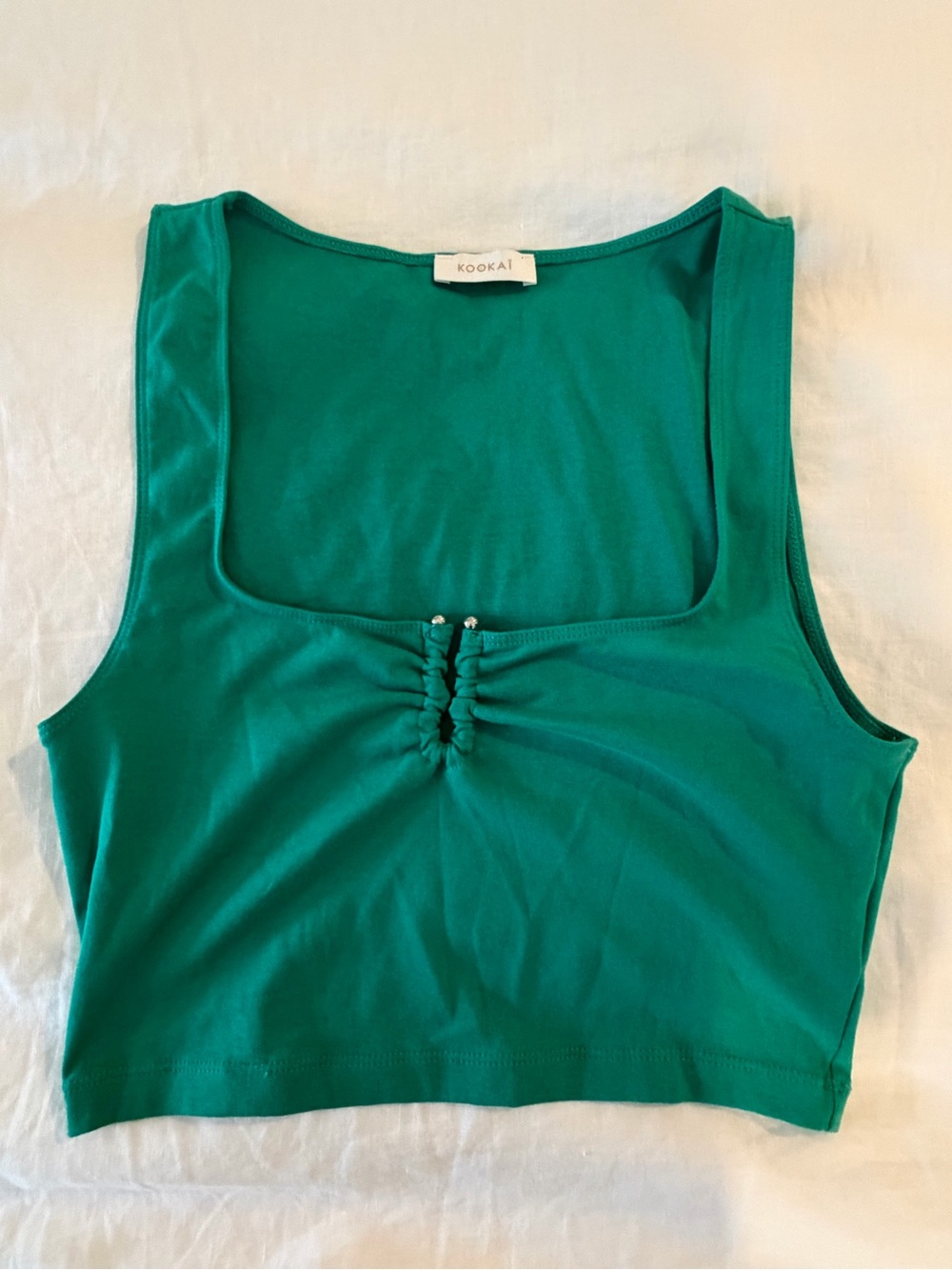 Kookai Emerald Green Ruched Crop Tank
